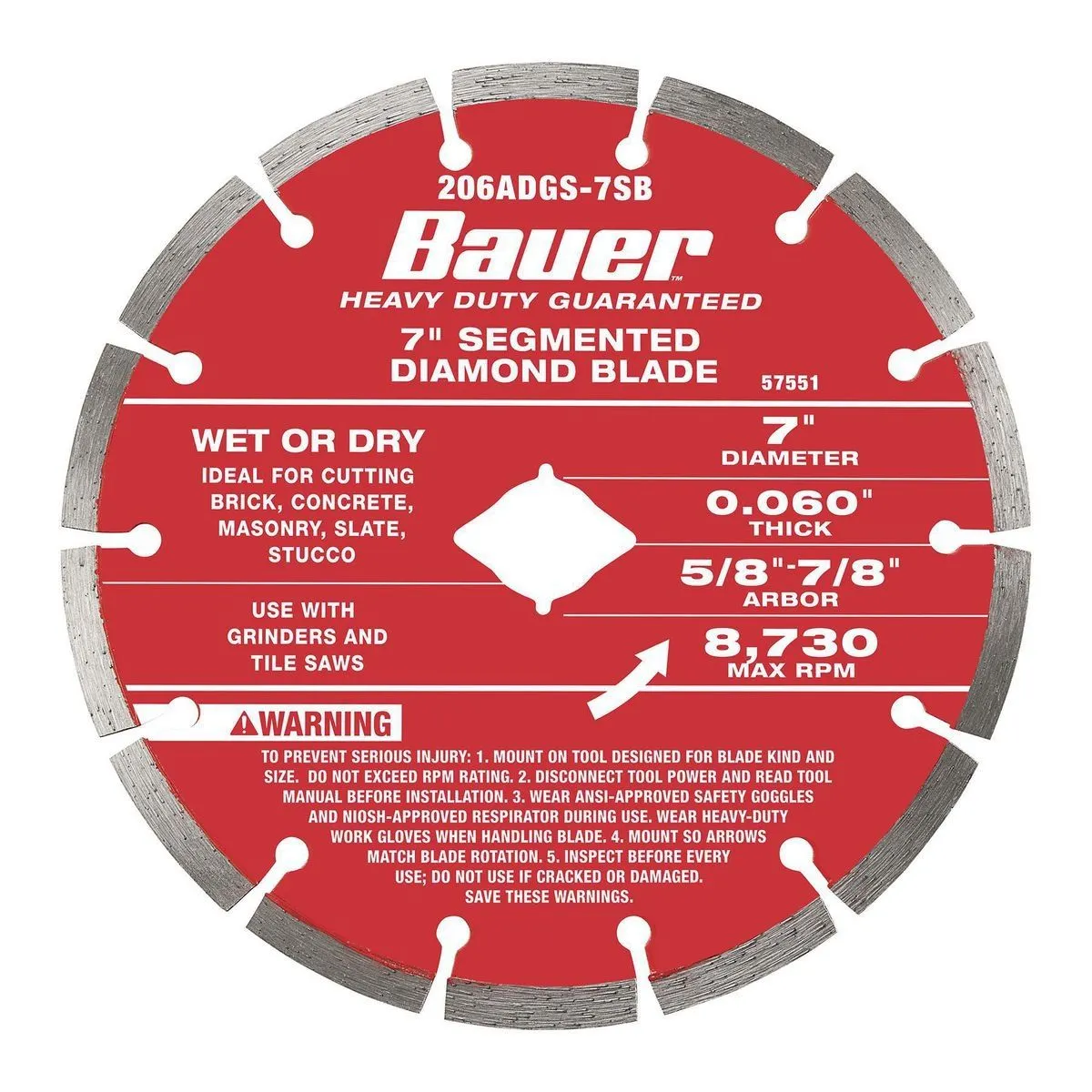 Disco Diamantado Segmentado BAUER 7" Para Concreto