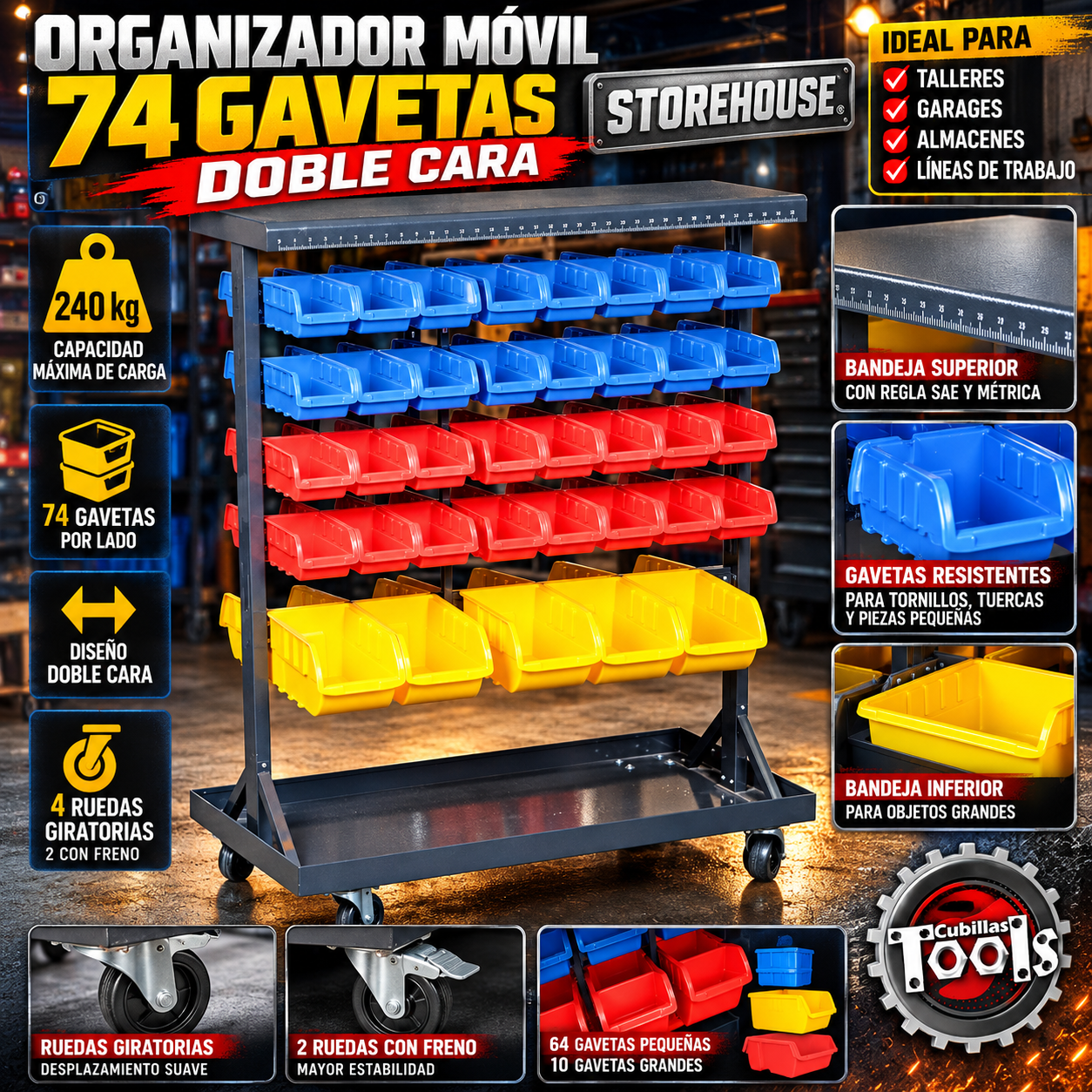 Organizador móvil de 74 gavetas